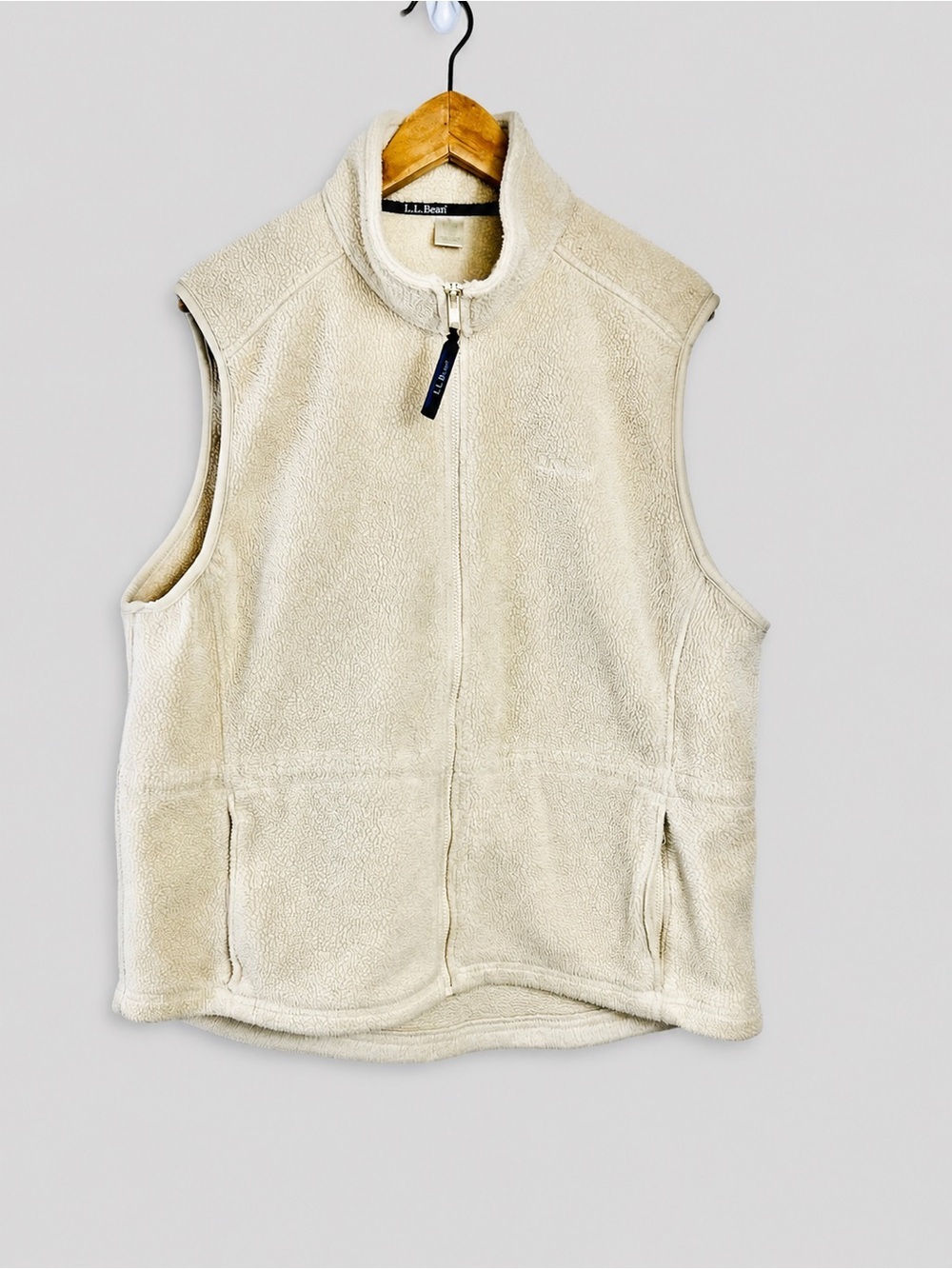 L.L. Bean Women’s VTG Beige Zip-Up Sherpa Fleece Vest Size Large Petite Hiking